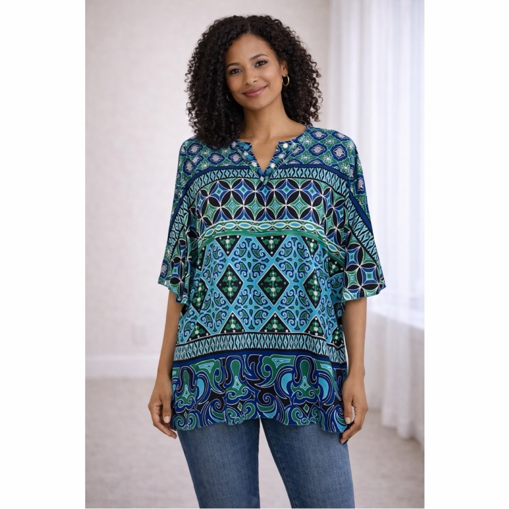 Chico's Black Label Jeweled V-neck Tunic Large NWT